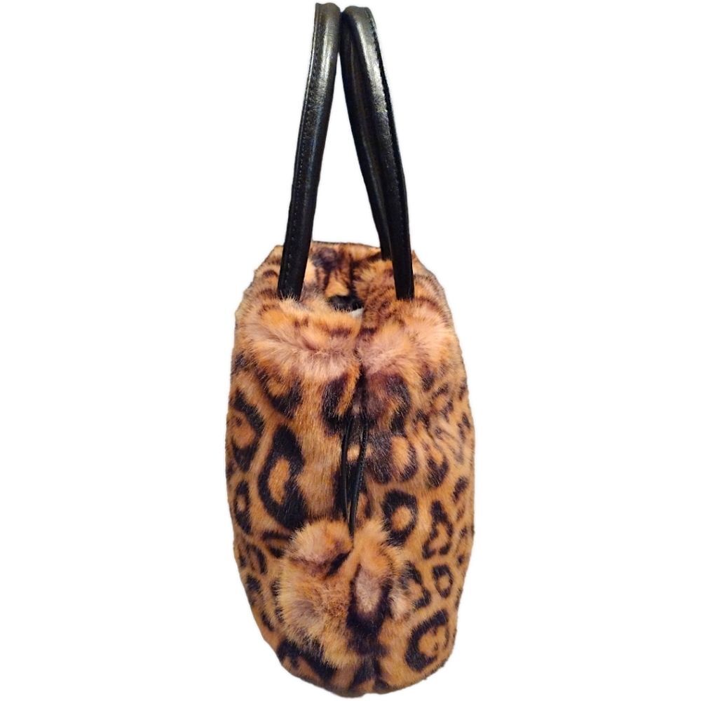 Jayley Collection Leopard Print Faux Fur Drawstring Bag w/ Pom-pom Tassels, NWT - Picture 6 of 11